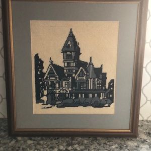 Victorian house Crosstitch vintage wall hanging